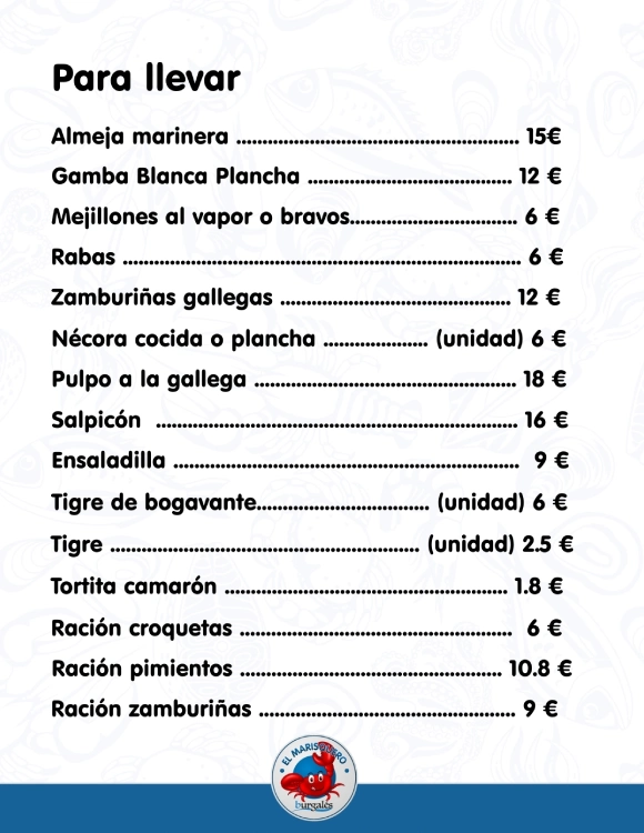 El Marisquero Burgalés - Carta