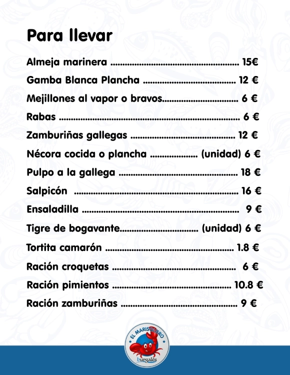 El Marisquero Burgalés - Carta